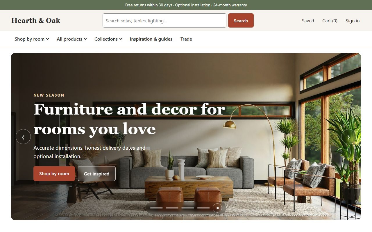 Screenshot of Furniture & Home Decor E-commerce Website