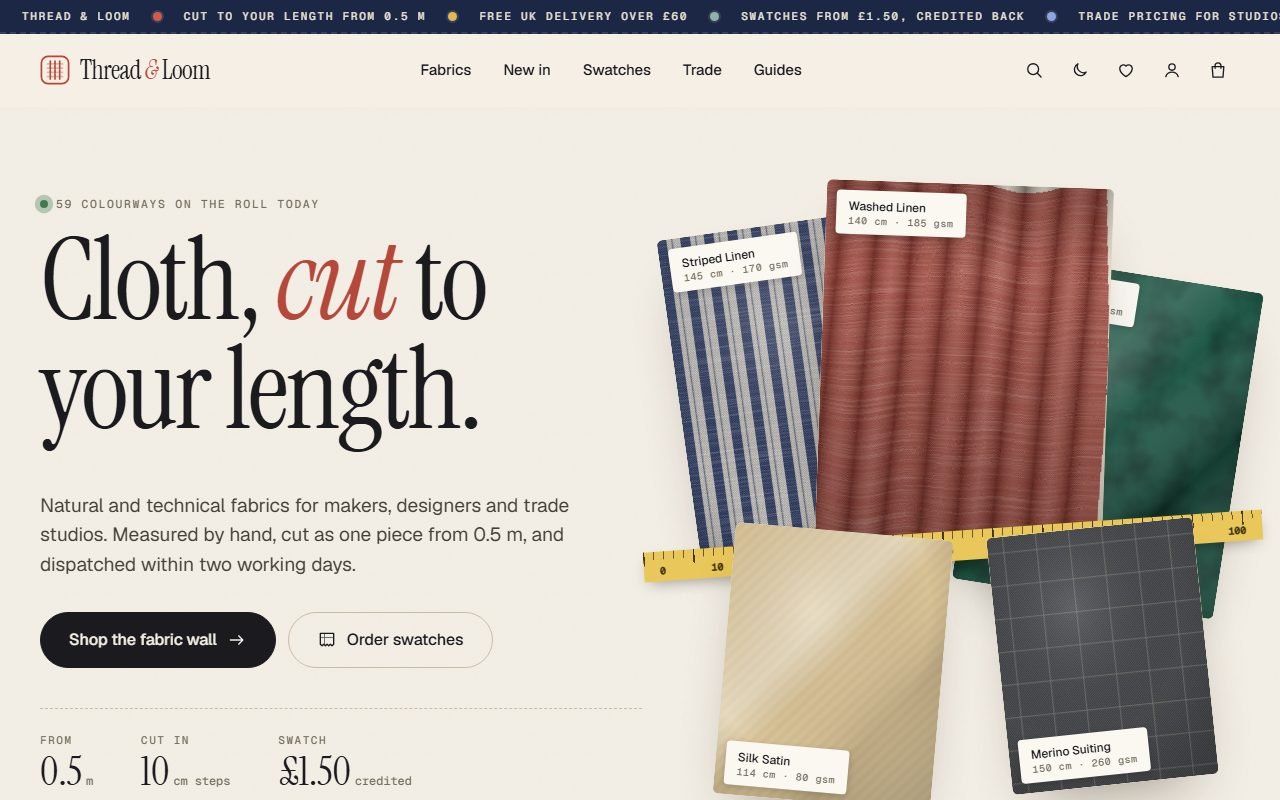 Screenshot of Textile & Fabric E-commerce Website